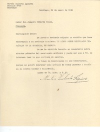 [Carta] 1941 ene. 29, Santiago, Chile [a] Joaquín Edwards Bello