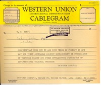 [Telegrama] Roslyn Harbor, Long Island, [Estados Unidos] [a] T. S. Eliot y Thomas Mann, London