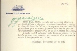 [Tarjeta] 1959 noviembre 18, Santiago, [Chile] [a] Joaquín Edwards Bello