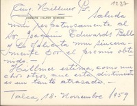 [Tarjeta] 1959 noviembre 18, Talca, [Chile] [a] Joaquín Edwards Bello