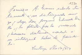 [Tarjeta] 1959 noviembre 18 Santiago, [Chile] [a] Joaquín Edwards Bello
