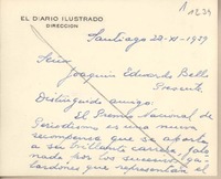 [Tarjeta] 1959 noviembre 20, Santiago, [Chile] [a] Joaquín Edwards Bello