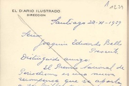 [Tarjeta] 1959 noviembre 20, Santiago, [Chile] [a] Joaquín Edwards Bello