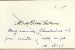 [Tarjeta] 1959 noviembre 19, [Santiago, Chile] [a] Joaquín Edwards Bello