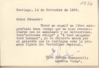 [Tarjeta] 1959 noviembre 18, Santiago, [Chile] [a] Joaquín Edwards Bello