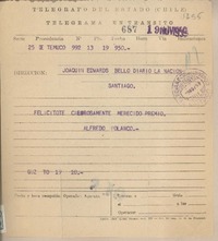 [Telegrama] 1959 noviembre 19, Temuco, [Chile] [a] Joaquín Edwards Bello