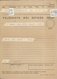 [Telegrama] 1961 febrero 10, Constitución, [Chile] [a] Joaquín Edwards Bello, [Valparaíso]