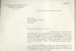 [Carta] 1959 noviembre 21, Santiago, [Chile] [a] Joaquín Edwards Bello