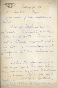 [Carta] 1958 febrero, Santiago, [Chile] [a] Luis Merino Reyes