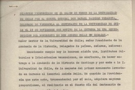 [Señor Rector de la Universidad de Chile; ...] : [discurso]
