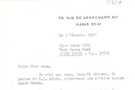 [Carta] 1967 déc. 2, Kléber, Francia [a] Doris Dana, Pound Ridge, New York