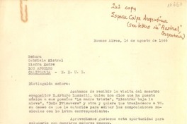 [Carta] 1946 ago. 14, Buenos Aires, Argentina [a] Gabriela Mistral, Los Angeles, California