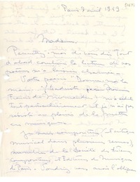 [Carta] 1949 abr. 7, París, Francia [a] Gabriela Mistral
