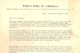 [Carta] 1960, Chicago, Illinois [a] Dear Sir or Madam