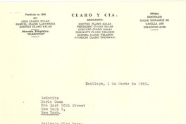 [Carta] 1960 mar. 1, Santiago, Chile [a] Doris Dana, New York