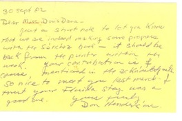 [Tarjeta] 1982 sep. 30, Pennsylvania [a] Doris Dana, New York