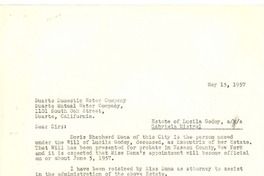 [Carta] 1957 may. 15, New York [a] Duarte Domestic Water Company, California