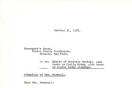 [Carta] 1957 oct. 31, New York [a] Surrogate's Court, Nassau County Courthouse, New York