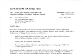 [Carta] 2007 mar. 7, Chicago, Illinois [a] Doris Dana, Florida