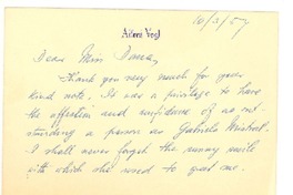 [Tarjeta] 1957 oct. 3, [New York] [a] Doris Dana, [New York]