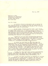 [Carta] 1957 may. 12, New York [a] Charles B. Fahs, Rockefeller Foundation, New York