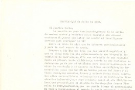 [Carta] 1958 jul. 13, Santiago, Chile [a] Doris Dana, [New York]