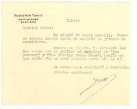 [Tarjeta] 1955 feb. 3, Santiago, Chile [a] Doris Dana, [New York]