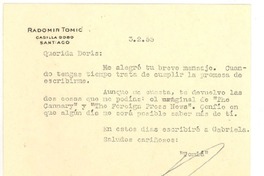 [Tarjeta] 1955 feb. 3, Santiago, Chile [a] Doris Dana, [New York]