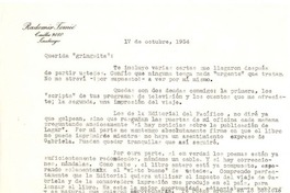 [Carta] 1954 oct. 17, Santiago, Chile [a] Doris Dana, [New York]