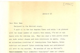 [Carta] 1974 ene. 13, Santa Barbara, California [a] Doris Dana, [New York]