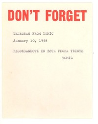 [telegrama] 1958 jan. 10, [Santiago, Chile] [a] [Doris Dana], [New York]