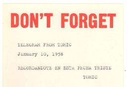 [telegrama] 1958 jan. 10, [Santiago, Chile] [a] [Doris Dana], [New York]