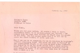 [Carta] 1960 jan. 14, Pond Ridge, New York [a] Radomiro Tomic, Santiago de Chile