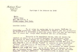 [Carta] 1960 feb. 3, Santiago, Chile [a] Doris Dana, New York