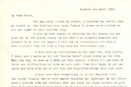 [Carta] 1954 abr. 1, Rapallo, [Italia] [a] Doris Dana, [New York]