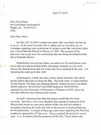 [Carta] 2002 apr. 17, Santiago, Chile [a] Doris Dana, Naples, Florida