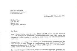 [Carta] 1999 sep. 27, Washington, DC. [a] Doris Dana, New York