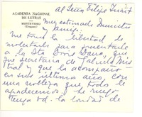 [Tarjeta] [1960], Montevideo, Uruguay [al] Sr. Ministro Felipe Iriart