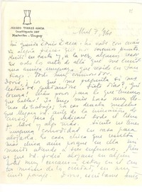 [Carta] 1960, abr. 7, Montevideo, Uruguay [al] Doris Dana, [New YorK]
