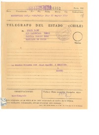 [Telegrama] 1960, may. 31, Montevideo, Uruguay [al] Doris Dana, Santiago, Chile