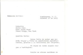 [Carta] 1965, oct. 18, Washington, D.C. [a] Doris Dana [New York]