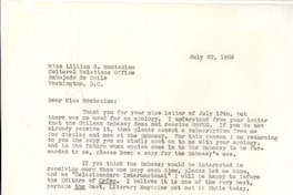 [Carta] 1966, jul.22, New York [a] Lillian Montecinos, Washington, D.C.