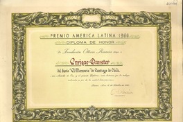 [Diploma] 1966 oct. 12, Buenos Aires, [Argentina] [a] Enrique Bunster, Santiago, Chile