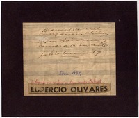 [Dedicatoria] 1937, Lima, [Perú] [a] Lupercio Olivares