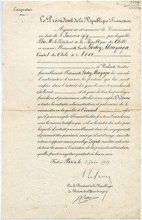 Exequatur [aceptando el nombramiento de Gabriela Mistral como Cónsul de Chile en Nice, Francia]