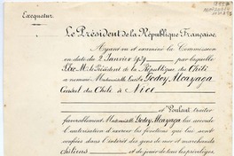 Exequatur [aceptando el nombramiento de Gabriela Mistral como Cónsul de Chile en Nice, Francia]