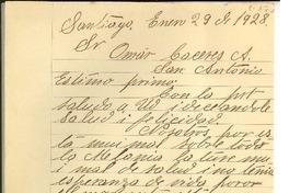 [Carta] 1928 ene. 29, Santiago, Chile [a] Luis Omar Cáceres, San Antonio, Chile