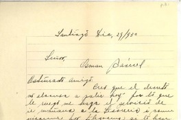 [Carta] 1930 dic. 29, Santiago, Chile [a] Luis Omar Cáceres