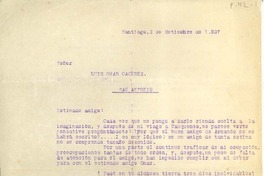 [Carta] 1927 septiembre 3, Santiago, Chile [a] Luis Omar Cáceres, San Antonio, Chile