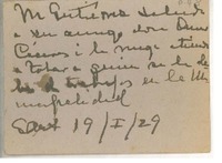 [Tarjeta] 1929 ene. 19, Santiago, Chile [a] Luis Omar Cáceres